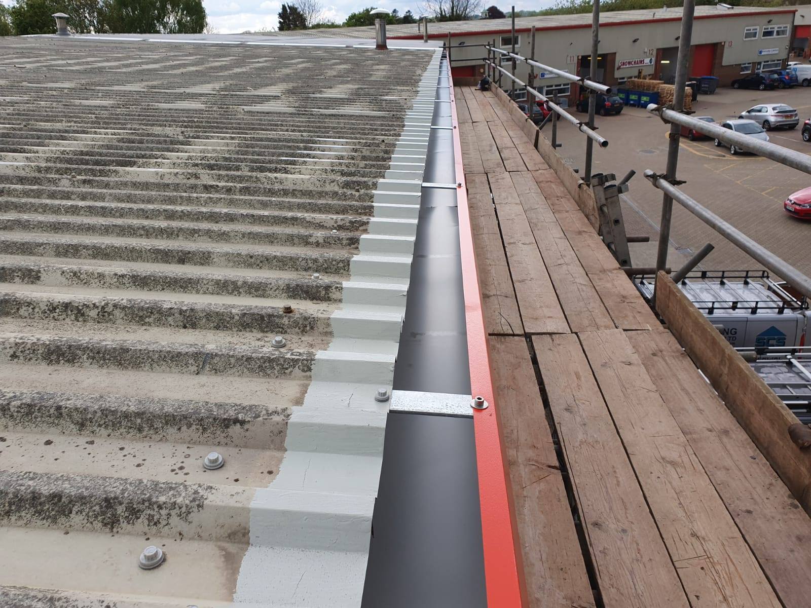 Repairs to a warehouse gutter in Borough Green, Kent