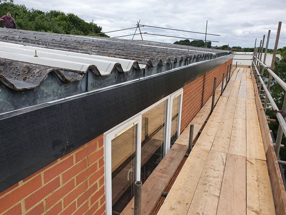 Gutter installation to an office and warrehouse in Chessington Surrey