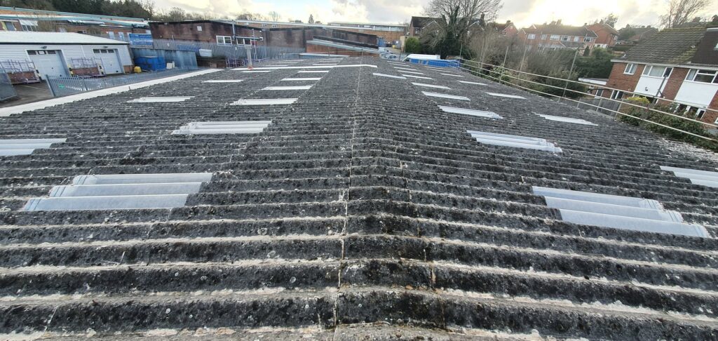 Factory roof repair and rooflights in East Grinstead West Sussex