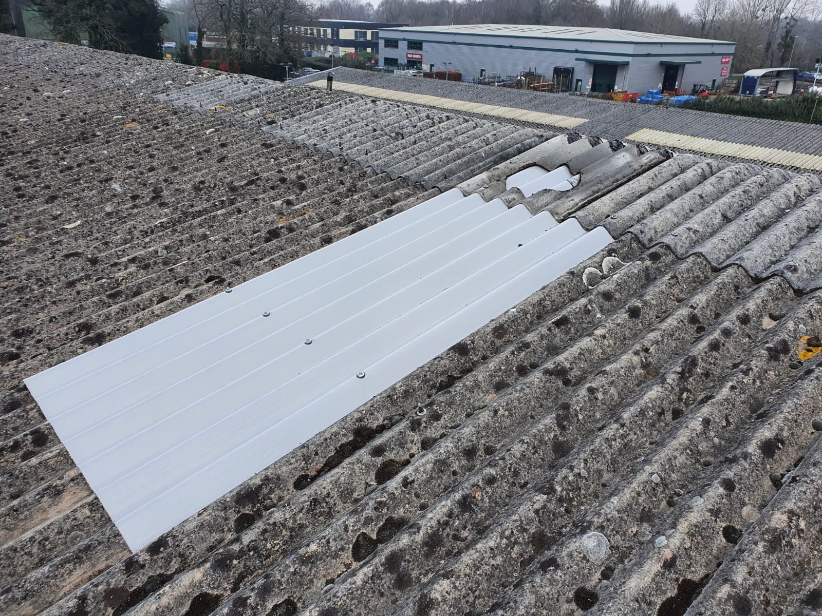 Roof repairs to a factory roof in Ash Vale Aldershot Hampshire