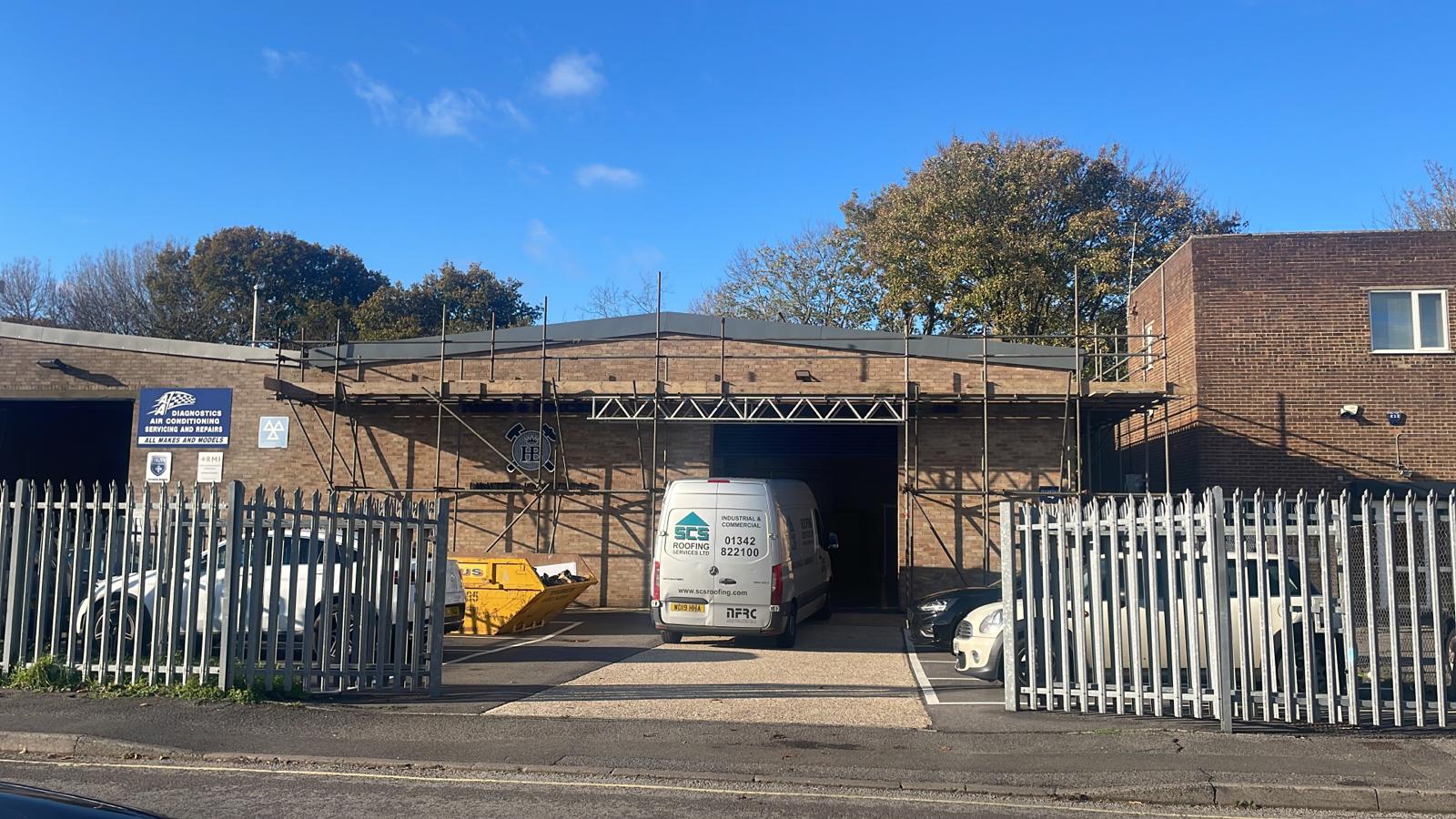 Roof repairs work to a warehouse and office roof in Farnborough Hampshire