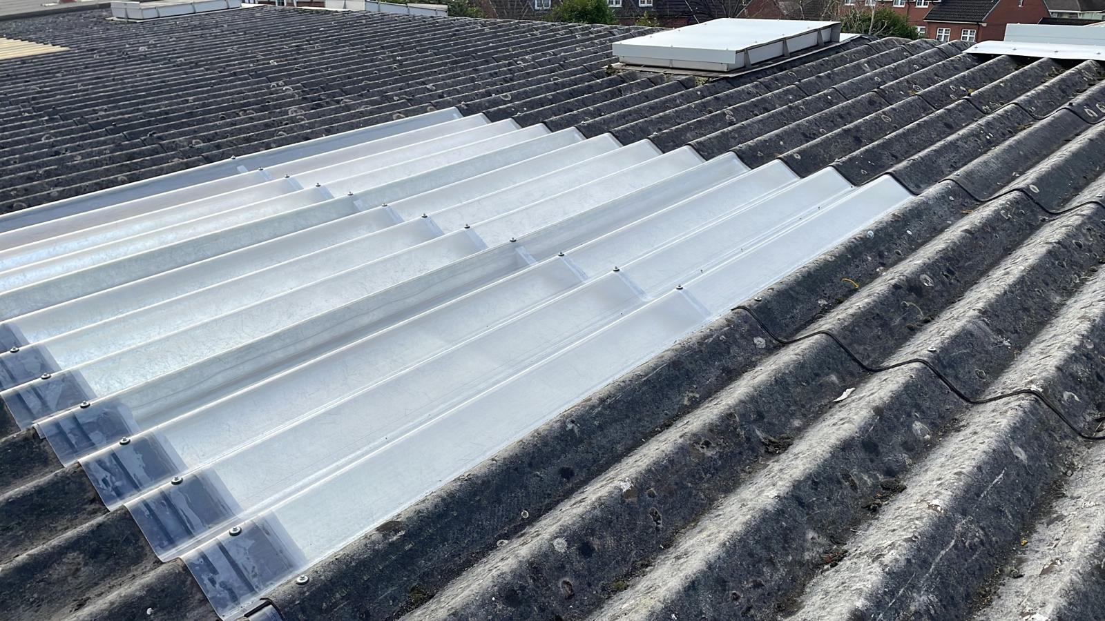 Rooflight replacement to a leaking Warehouse roof in Eastleigh Hampshire