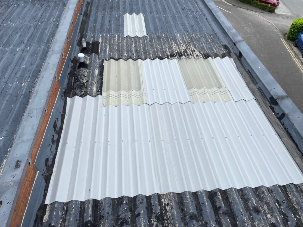 Leaking roofing repairs to a warehouse roof in Westerham, Kent