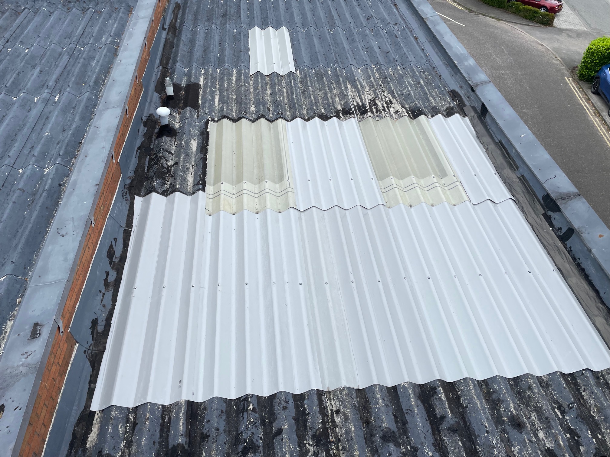 Leaking roofing repairs to a warehouse roof in Westerham, Kent